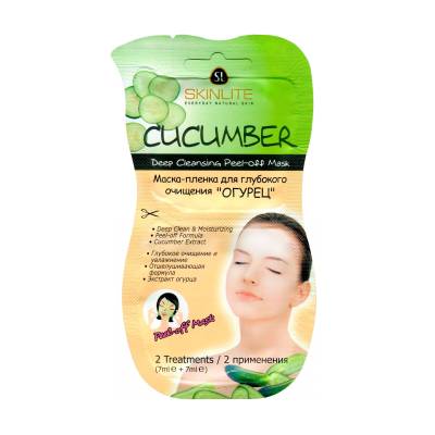 Podrobnoe foto маска-плівка для обличчя skinlite cucumber deep cleansing peel-off mask огірок, 2*7 мл