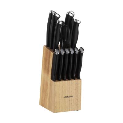 Podrobnoe foto набір ножів ardesto gemini gourmet з неіржавної сталі, пластиковими чорними ручками та каучоковим блоком, 14 предметів (ar2114sw)
