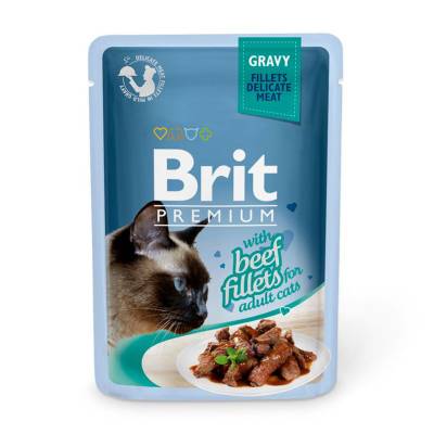 Podrobnoe foto вологий корм для кішок brit premium cat pouch з філе яловичини в соусі, 85 г