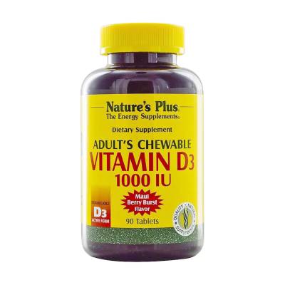 Podrobnoe foto харчова добавка вітаміни в жувальних таблетках naturesplus adult's chewable vitamina d3 1000 iu  зі смаком ягід, 90 шт