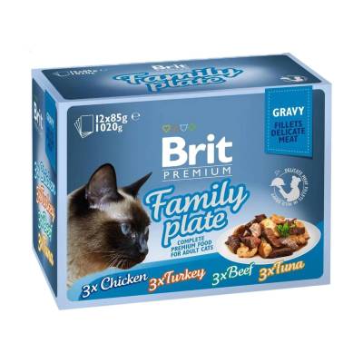 Podrobnoe foto набір паучів для кішок brit premium сімейна тарілка в соусі, 12*85 г