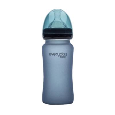 Podrobnoe foto скляна пляшечка для годування everyday baby heat sensing від 3 місяців, термочутлива, чорниця, 240 мл (10225)