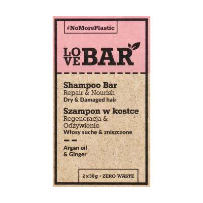 Podrobnoe foto твердий шампунь love bar shampoo bar repair & nourish для сухого та пошкодженого волосся, з аргановою олією та імбиром, 2*30 г