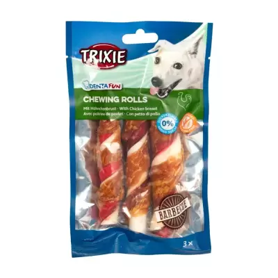 Podrobnoe foto ласощі для собак trixie denta fun chewing rolls для чищення зубів, з барбекю куркою, 105 г