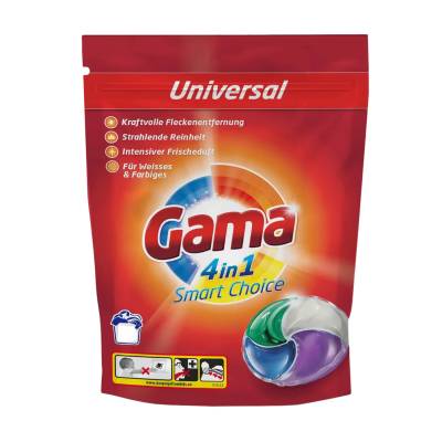 Podrobnoe foto капсули для прання gama 4 в 1 univarsal 56 циклів прання, 56 шт