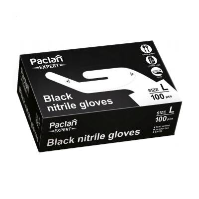 Podrobnoe foto рукавички paclan expert нітрилові, чорні, розмір l, 100 шт
