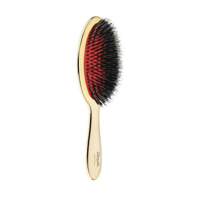 Podrobnoe foto щітка для волосся janeke medium hair brush золота, з хромованим покриттям та щетиною кабана, розмір m