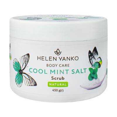 Podrobnoe foto антицелюлітний охолоджувальний соляний скраб для тіла helen yanko cool mint salt scrub, 450 г