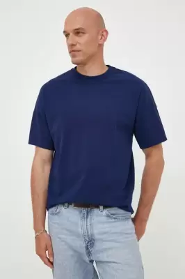 Podrobnoe foto бавовняна футболка american vintage колір синій однотонний