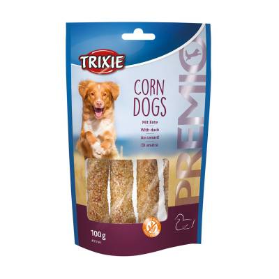Podrobnoe foto ласощі для собак trixie premio corn dogs з качкою, 100 г