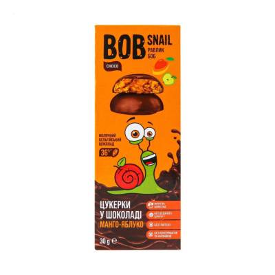 Podrobnoe foto дитячі натуральні цукерки bob snail манго-яблуко, в молочному шоколаді, 30 г