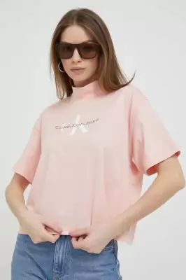 Podrobnoe foto бавовняна футболка calvin klein jeans колір рожевий півгольф