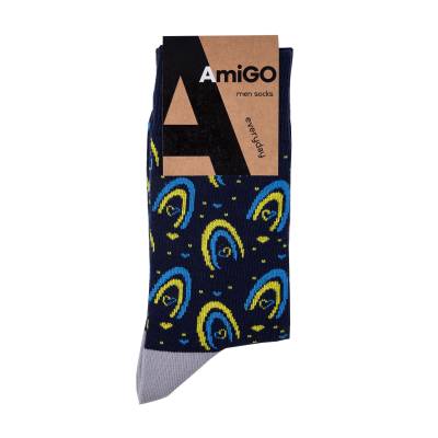 Podrobnoe foto шкарпетки чоловічі amigo класичнi жовто-блакитна веселка, розмір 29