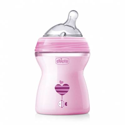 Podrobnoe foto дитяча пластикова пляшечка для годування chicco natural feeling силіконова соска, середній потік, від 2 міс, рожева, 250 мл (80825.11)