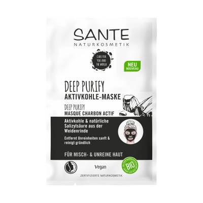 Podrobnoe foto маска глибокого очищення обличчя sante deep purify з активованим вугіллям, саліциловою кислотою та корою верби, 2*4 мл