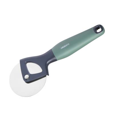 Podrobnoe foto ніж для піци ardesto gemini з неіржавної сталі та сіро-зеленою пластиковою ручкою (ar2112pg)