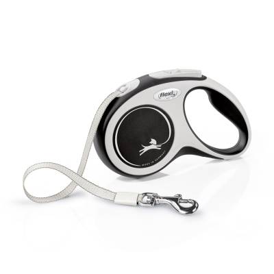 Podrobnoe foto повідець-рулетка для собак flexi new comfort стрічка, чорний, розмір s, 5 м, до 15 кг