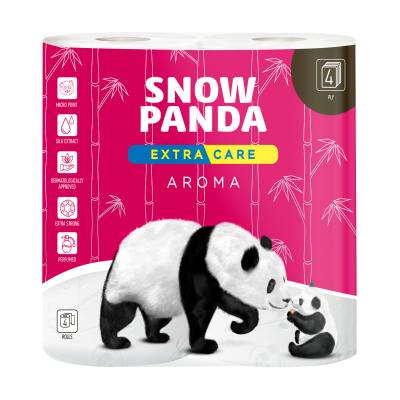Podrobnoe foto туалетний папір сніжна панда extra care aroma білий, 4-шаровий, 142 відриви, 4 рулони
