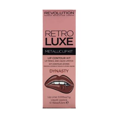 Podrobnoe foto набір для макіяжу губ makeup revolution retro luxe metallic lip kit dynasty (олівець, 1 г + блиск, 5.5 мл)