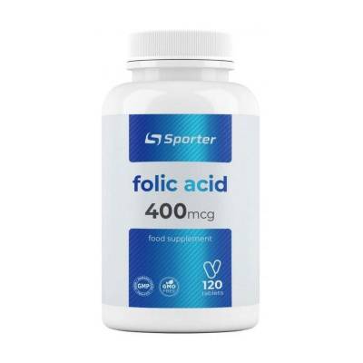 Podrobnoe foto харчова добавка в таблетках sporter folic acid фолієва кислота, 400 мкг, 120 шт