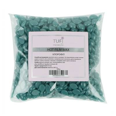 Podrobnoe foto гарячий полімерний віск у гранулах tufi profi premium hot film wax хлорофіл, 100 г
