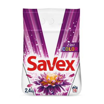 Podrobnoe foto пральний порошок для кольорових тканин savex 2in1 color, автомат, 16 циклів прання, 2.4 кг