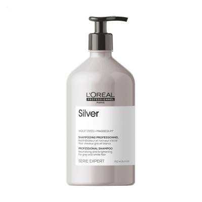 Podrobnoe foto шампунь для нейтралізації жовтизни волосся l'oreal professionnel serie expert magnesium silver shampoo для освітленого та сивого волосся, 750 мл