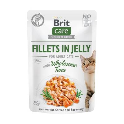 Podrobnoe foto вологий корм для кішок всіх порід brit care fillets in jelly з тунцем, 85 г