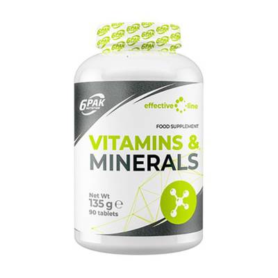 Podrobnoe foto харчова добавка в таблетках 6pak nutrition effective line vitamins & minerals вітаміни та мінерали, 90 шт