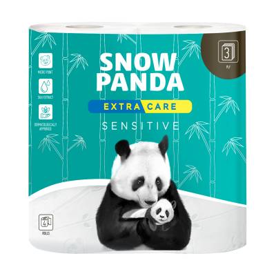 Podrobnoe foto туалетний папір сніжна панда extra care sensitive білий, 3-шаровий, 150 відривів, 4 рулони