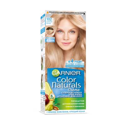 Podrobnoe foto стійка крем-фарба для волосся garnier color naturals з п'ятьма оліями, 102 сніжний блонд, 110 мл