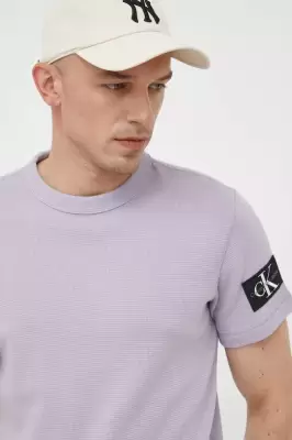 Podrobnoe foto бавовняна футболка calvin klein jeans колір фіолетовий з аплікацією