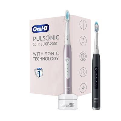 Podrobnoe foto набір електричних звукових зубних щіток oral-b pulsonic slim luxe 4900, чорна та рожева, 2 шт