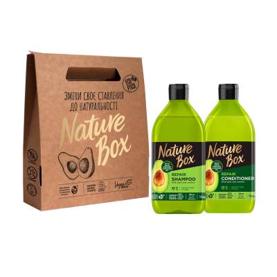 Podrobnoe foto подарунковий набір жіночий nature box avocado oil (шампунь для волосся, 385 мл + бальзам для волосся, 385 мл)