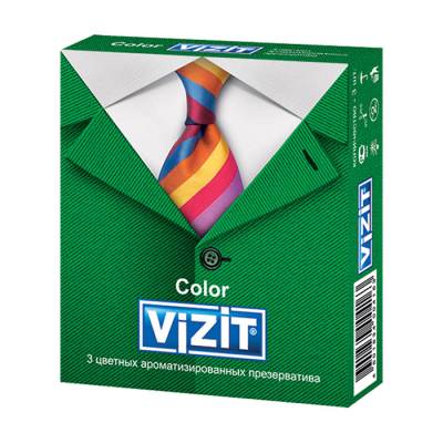 Podrobnoe foto презервативи латексні vizit color кольорові, ароматизовані, 3 шт