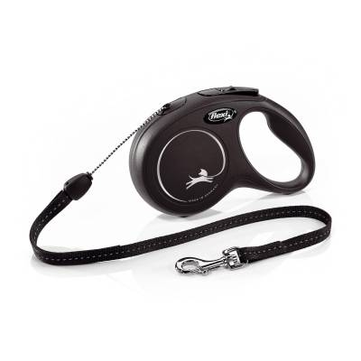 Podrobnoe foto повідець-рулетка для собак flexi new classic шнур, чорний, розмір s, 8 м, до 12 кг