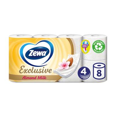 Podrobnoe foto туалетний папір zewa exclusive almond milk мигдальне молочко, 4-шаровий, 135 відривів, 8 шт