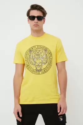 Podrobnoe foto футболка plein sport чоловіча колір жовтий з принтом