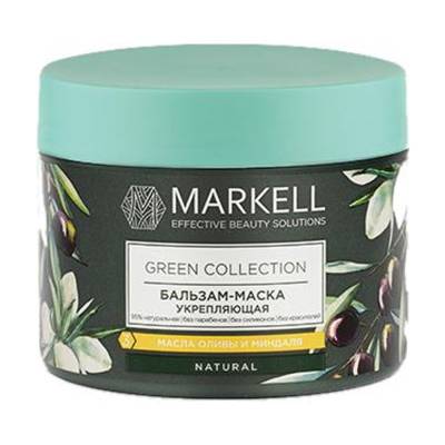 Podrobnoe foto зміцнювальна бальзам-маска для волосся markell green collection з оливковою олією та мигдалю, 300 мл