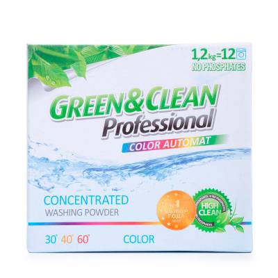 Podrobnoe foto пральний порошок green&clean professional для кольорового одягу, 1,2 кг