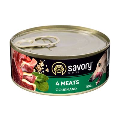Podrobnoe foto вологий корм для собак всіх порід savory to excite gourmand з 4 видами м'яса, 100 г