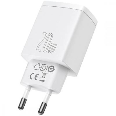 Podrobnoe foto сзу baseus compact quick charger 20w qc+ pd (type-c + 1usb) (ccxj-b) (white)