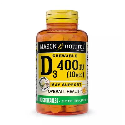 Podrobnoe foto харчова добавка вітаміни в жувальних таблетках mason natural vitamin d3 вітамін d3 400 мо зі смаком ванілі, 100 шт