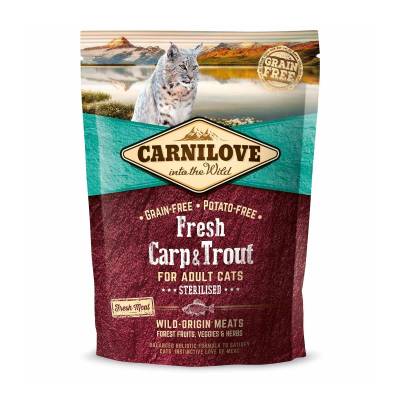 Podrobnoe foto сухий корм для стерилізованих кішок carnilove fresh carp & trout з коропом та фореллю, 400 г