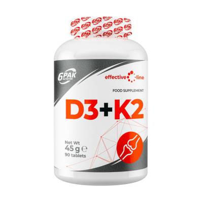 Podrobnoe foto харчова добавка в таблетках 6pak nutrition effective line d3 + k2 вітаміни d3 и k2, 90 шт