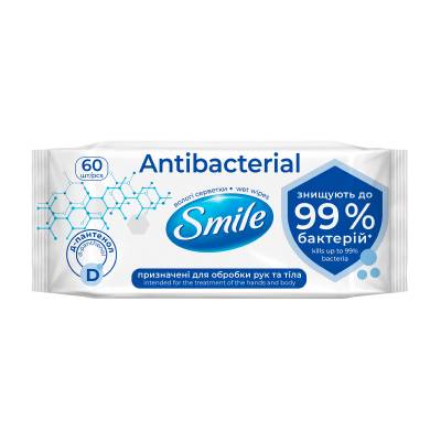 Podrobnoe foto вологі серветки smile antibacterial з д-пантенолом, 60 шт