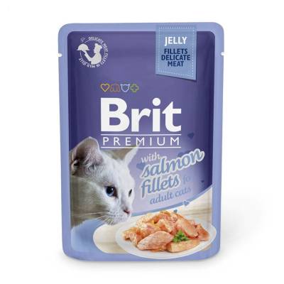 Podrobnoe foto вологий корм для кішок brit premium cat pouch з філе лосося в желе, 85 г