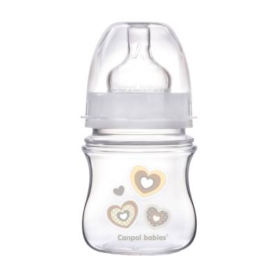 Podrobnoe foto пляшечка для годування canpol babies easystart newborn baby, від 0 місяців, з широким отвором, антиколькова, бежеві серця, 120 мл