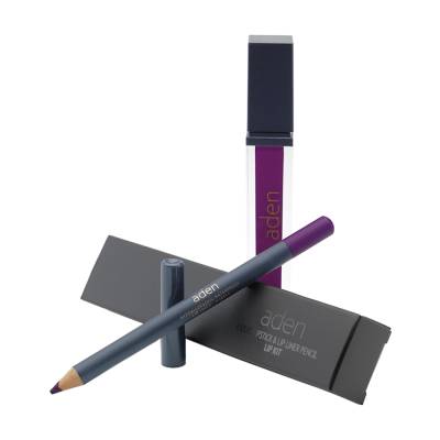 Podrobnoe foto набір для макіяжу губ aden cosmetics 26 purple (матова помада, 7 мл + олівець, 1.14 г)