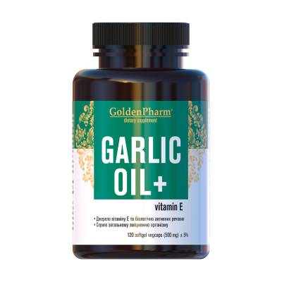 Podrobnoe foto дієтична добавка в капсулах golden pharm garlic оil + вітамін е, 120 шт